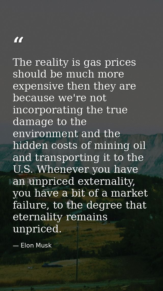 The reality is gas prices should be much more expensive then they are because we're not incorporating the true damage to — Elon Musk