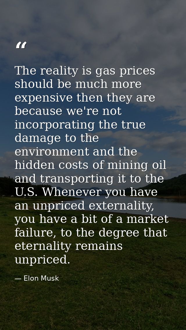 The reality is gas prices should be much more expensive then they are because we're not incorporating the true damage to — Elon Musk