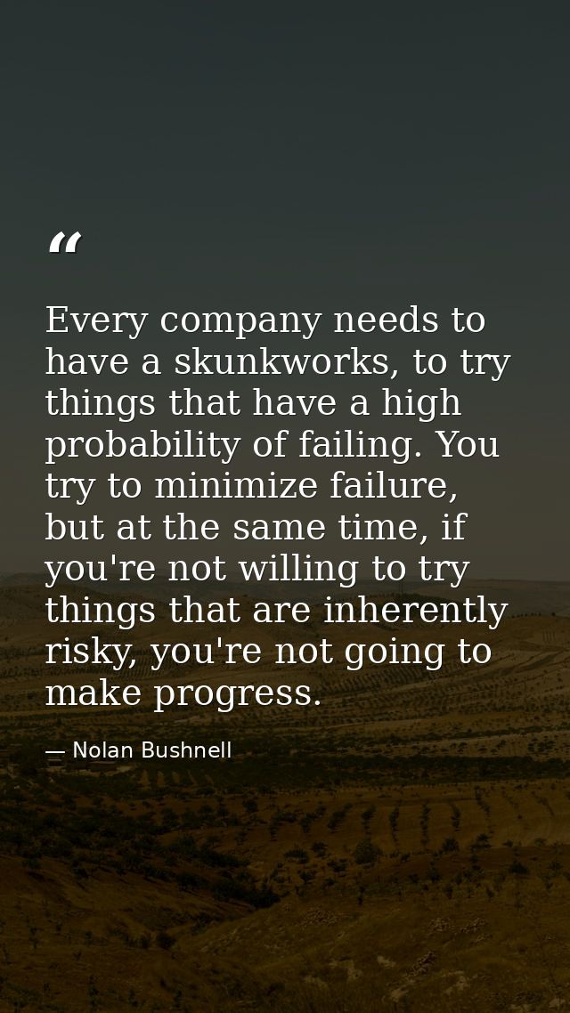 Every company needs to have a skunkworks, to try things that have a high probability of failing. You try to minimize fai — Nolan Bushnell
