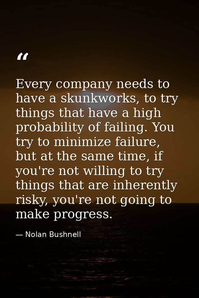 Every company needs to have a skunkworks, to try things that have a high probability of failing. You try to minimize fai — Nolan Bushnell