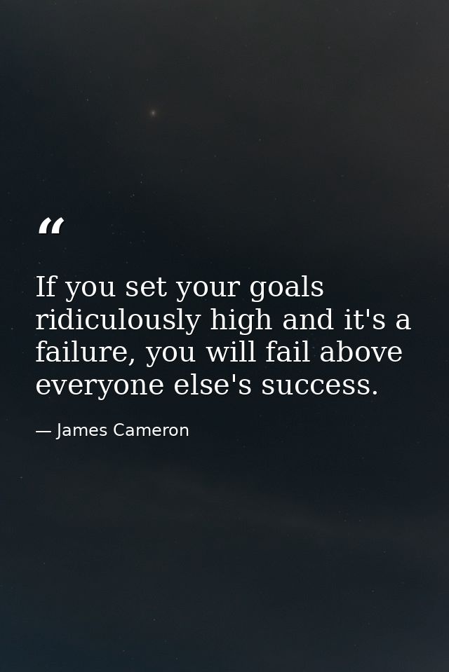 If you set your goals ridiculously high and it's a failure, you will fail above everyone else's success. — James Cameron