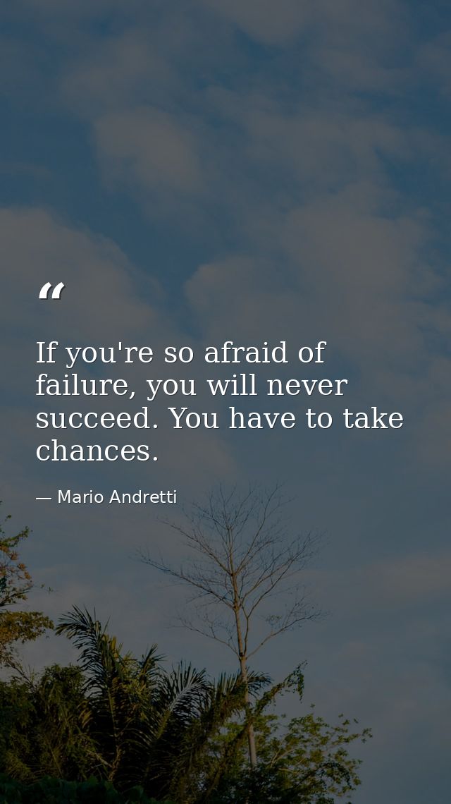If you're so afraid of failure, you will never succeed. You have to take chances. — Mario Andretti