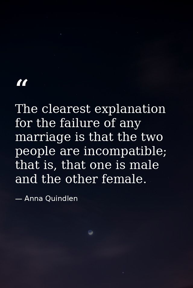 The clearest explanation for the failure of any marriage is that the two people are incompatible; that is, that one is m — Anna Quindlen