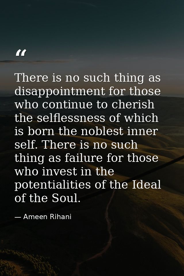 There is no such thing as disappointment for those who continue to cherish the selflessness of which is born the noblest — Ameen Rihani