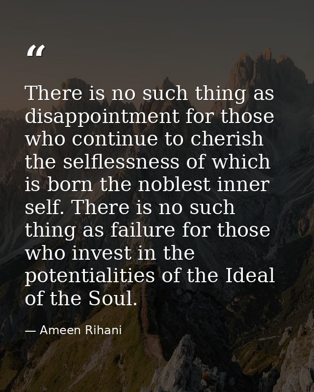 There is no such thing as disappointment for those who continue to cherish the selflessness of which is born the noblest — Ameen Rihani