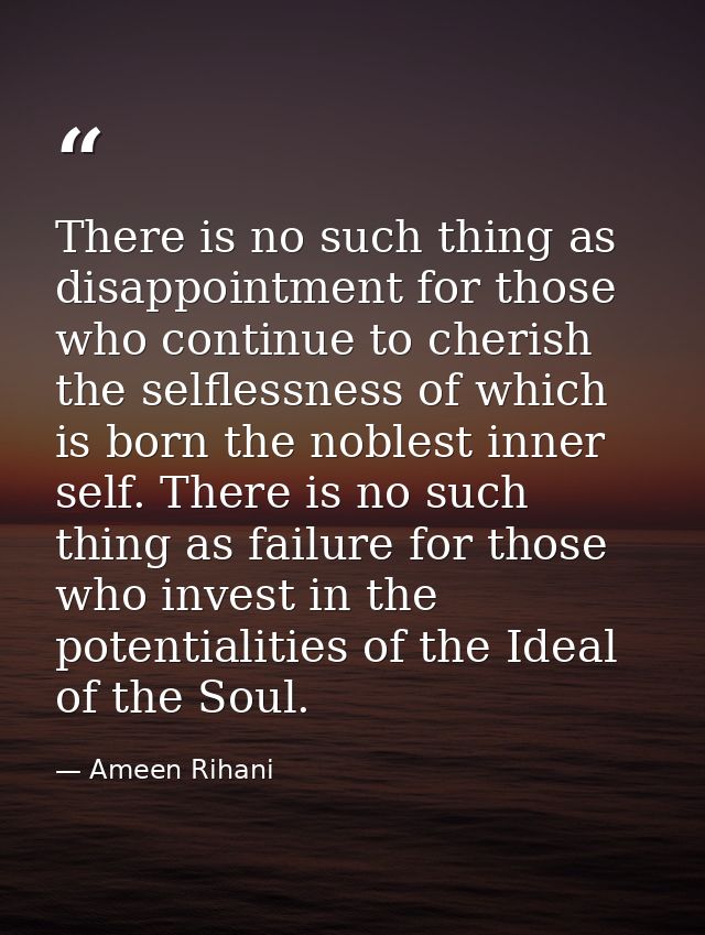 There is no such thing as disappointment for those who continue to cherish the selflessness of which is born the noblest — Ameen Rihani