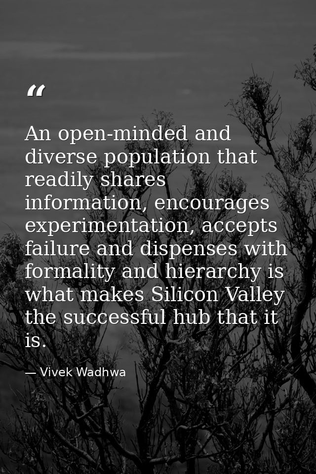 An open-minded and diverse population that readily shares information, encourages experimentation, accepts failure and d — Vivek Wadhwa