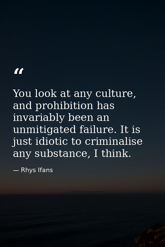 You look at any culture, and prohibition has invariably been an unmitigated failure. It is just idiotic to criminalise a — Rhys Ifans