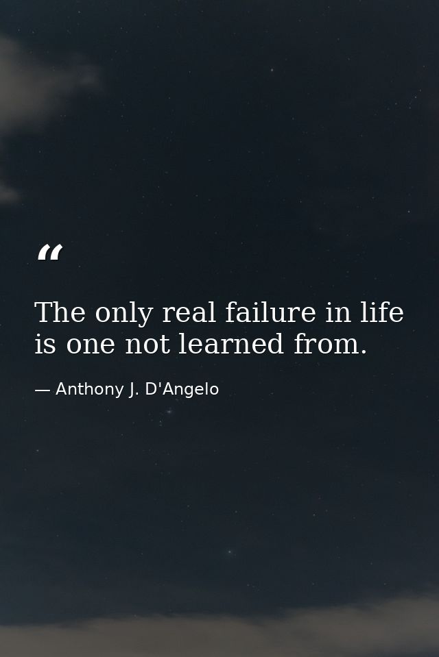 The only real failure in life is one not learned from. — Anthony J. D'Angelo
