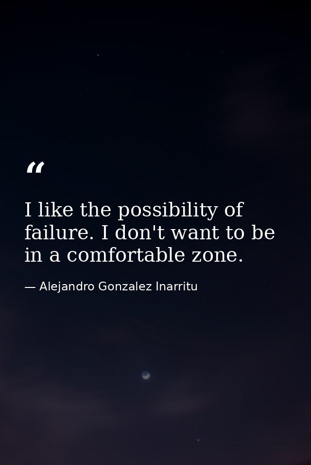 I like the possibility of failure. I don't want to be in a comfortable zone. — Alejandro Gonzalez Inarritu