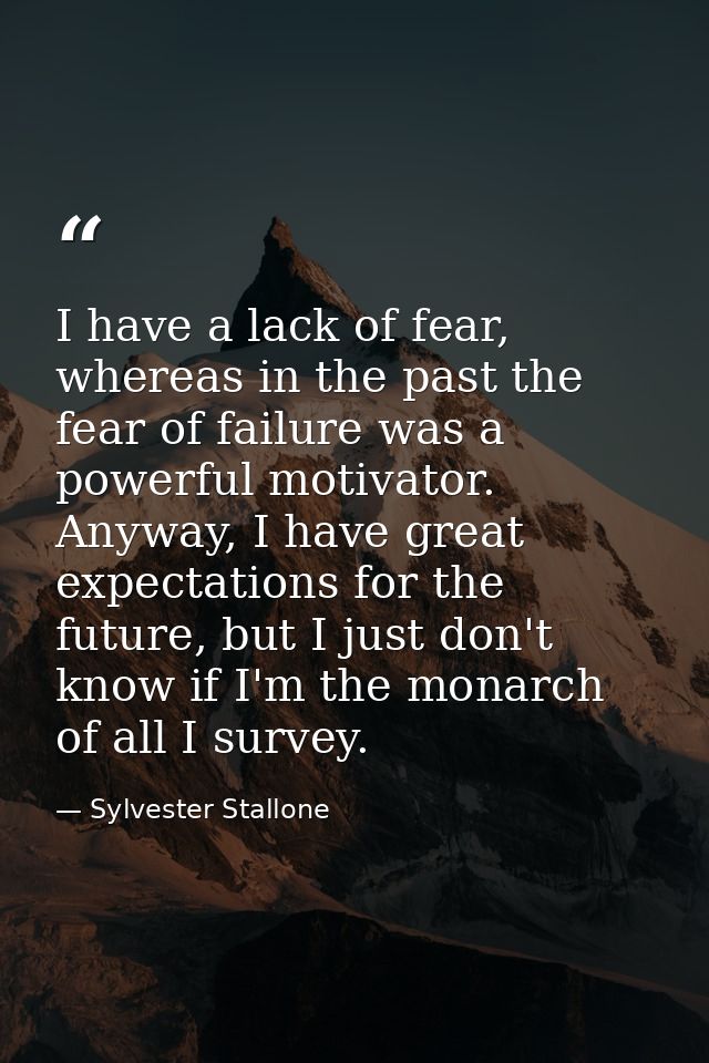 I have a lack of fear, whereas in the past the fear of failure was a powerful motivator. Anyway, I have great expectatio — Sylvester Stallone