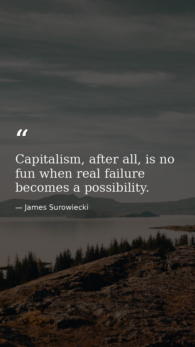 Capitalism, after all, is no fun when real failure becomes a possibility. — James Surowiecki
