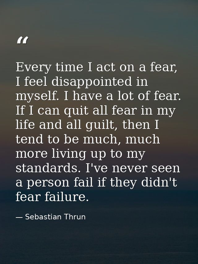 Every time I act on a fear, I feel disappointed in myself. I have a lot of fear. If I can quit all fear in my life and a — Sebastian Thrun
