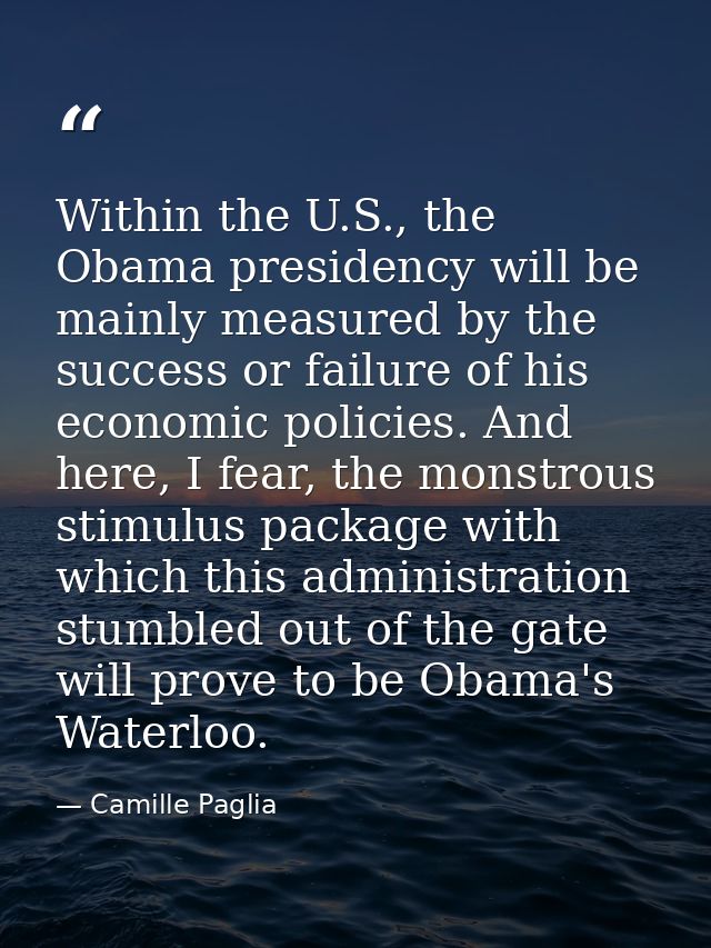 Within the U.S., the Obama presidency will be mainly measured by the success or failure of his economic policies. And he — Camille Paglia