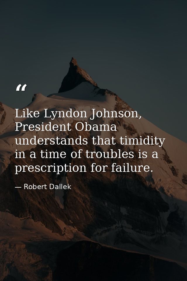 Like Lyndon Johnson, President Obama understands that timidity in a time of troubles is a prescription for failure. — Robert Dallek