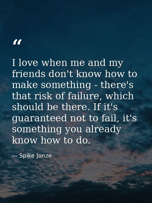 I love when me and my friends don't know how to make something - there's that risk of failure, which should be there. If — Spike Jonze