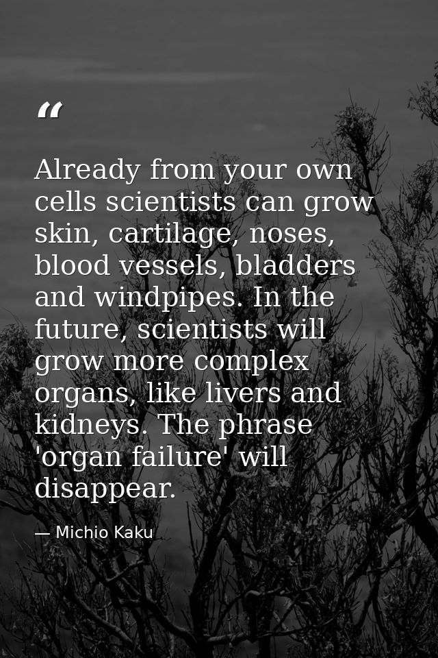 Already from your own cells scientists can grow skin, cartilage, noses, blood vessels, bladders and windpipes. In the fu — Michio Kaku