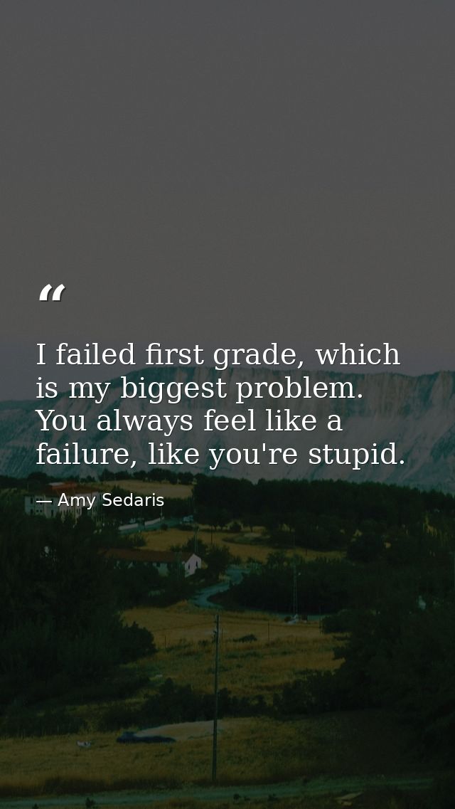 I failed first grade, which is my biggest problem. You always feel like a failure, like you're stupid. — Amy Sedaris