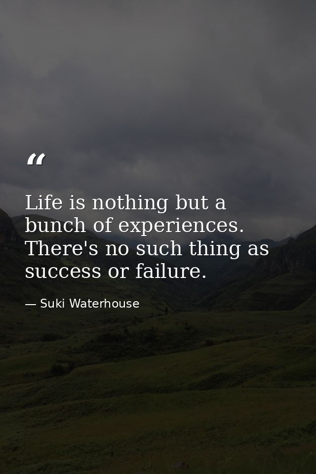 Life is nothing but a bunch of experiences. There's no such thing as success or failure. — Suki Waterhouse