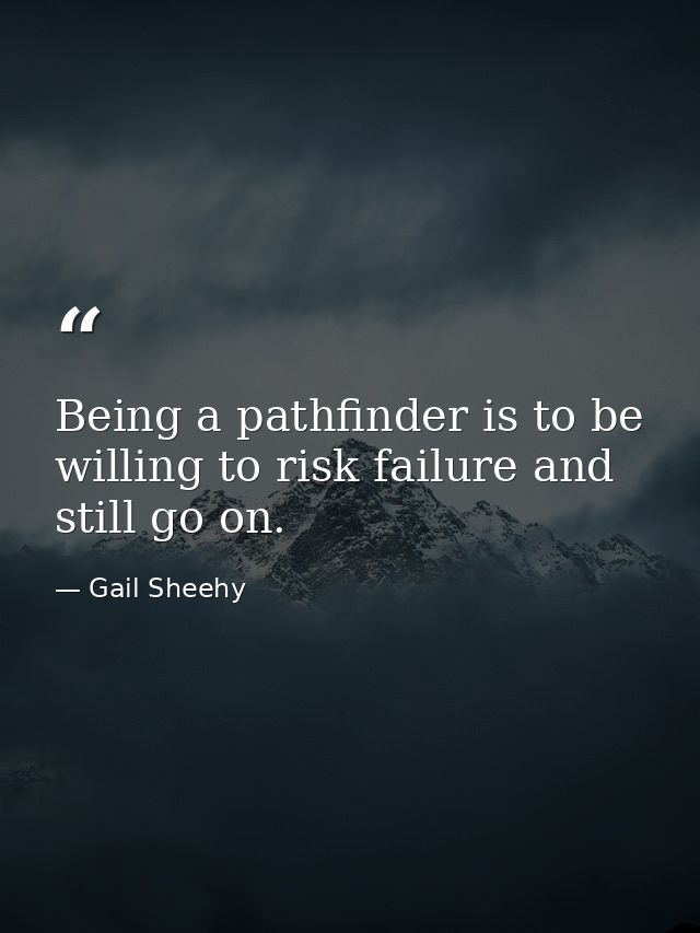 Being a pathfinder is to be willing to risk failure and still go on. — Gail Sheehy