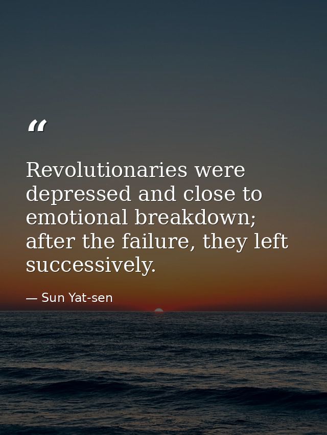 Revolutionaries were depressed and close to emotional breakdown; after the failure, they left successively. — Sun Yat-sen
