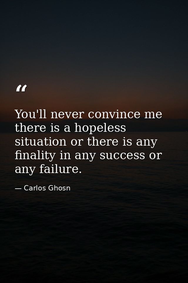 You'll never convince me there is a hopeless situation or there is any finality in any success or any failure. — Carlos Ghosn