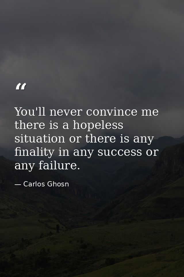 You'll never convince me there is a hopeless situation or there is any finality in any success or any failure. — Carlos Ghosn