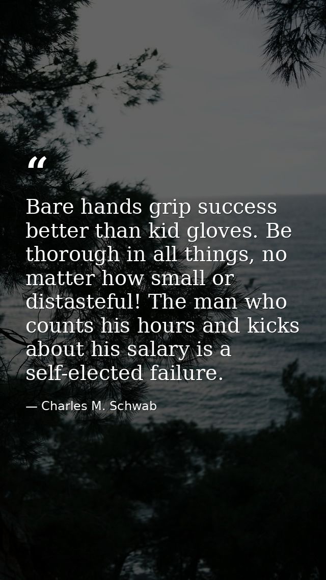 Bare hands grip success better than kid gloves. Be thorough in all things, no matter how small or distasteful! The man w — Charles M. Schwab