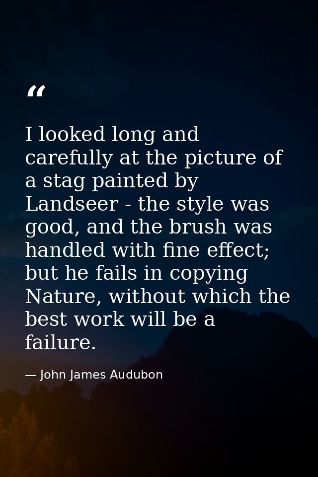 I looked long and carefully at the picture of a stag painted by Landseer - the style was good, and the brush was handled — John James Audubon