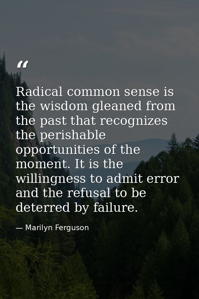 Radical common sense is the wisdom gleaned from the past that recognizes the perishable opportunities of the moment. It  — Marilyn Ferguson