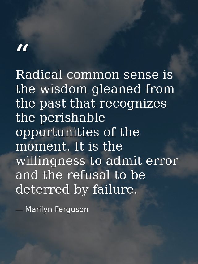 Radical common sense is the wisdom gleaned from the past that recognizes the perishable opportunities of the moment. It  — Marilyn Ferguson