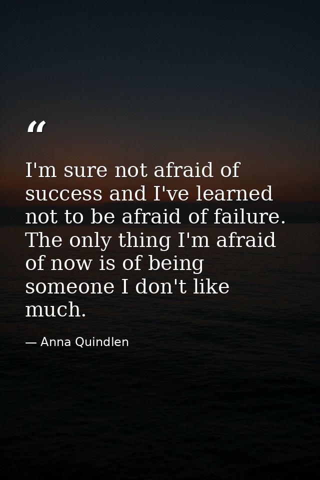 I'm sure not afraid of success and I've learned not to be afraid of failure. The only thing I'm afraid of now is of bein — Anna Quindlen