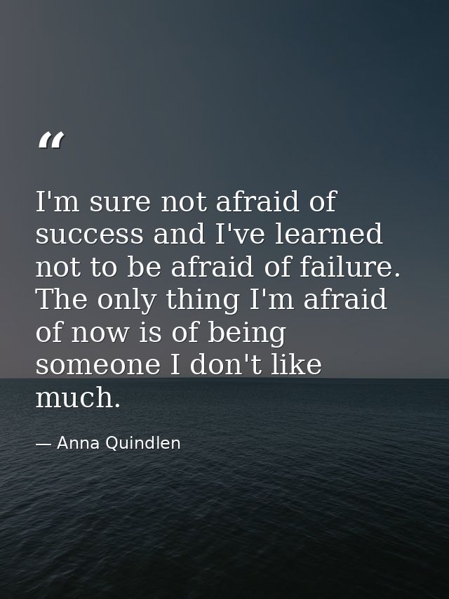 I'm sure not afraid of success and I've learned not to be afraid of failure. The only thing I'm afraid of now is of bein — Anna Quindlen