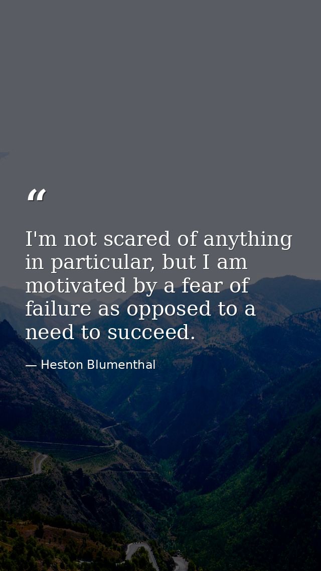 I'm not scared of anything in particular, but I am motivated by a fear of failure as opposed to a need to succeed. — Heston Blumenthal