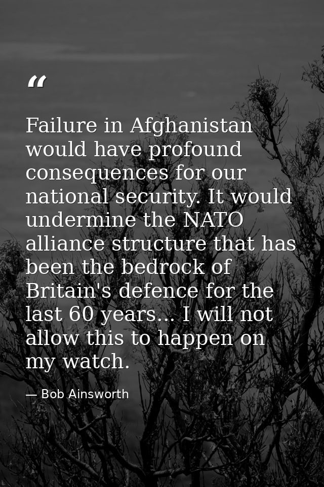 Failure in Afghanistan would have profound consequences for our national security. It would undermine the NATO alliance  — Bob Ainsworth