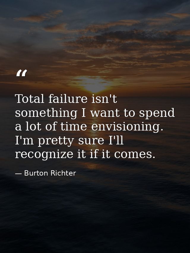 Total failure isn't something I want to spend a lot of time envisioning. I'm pretty sure I'll recognize it if it comes. — Burton Richter