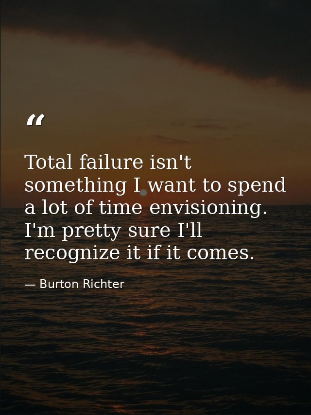 Total failure isn't something I want to spend a lot of time envisioning. I'm pretty sure I'll recognize it if it comes. — Burton Richter