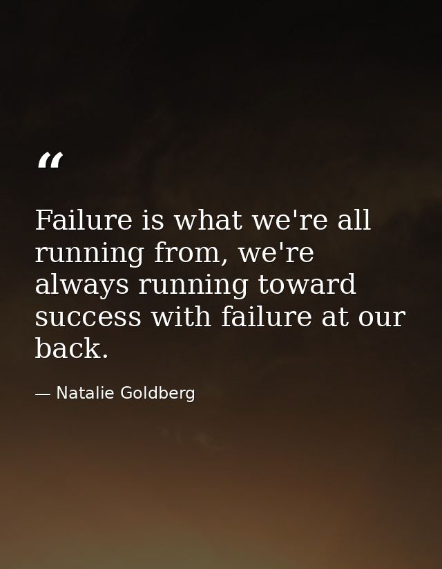 Failure is what we're all running from, we're always running toward success with failure at our back. — Natalie Goldberg
