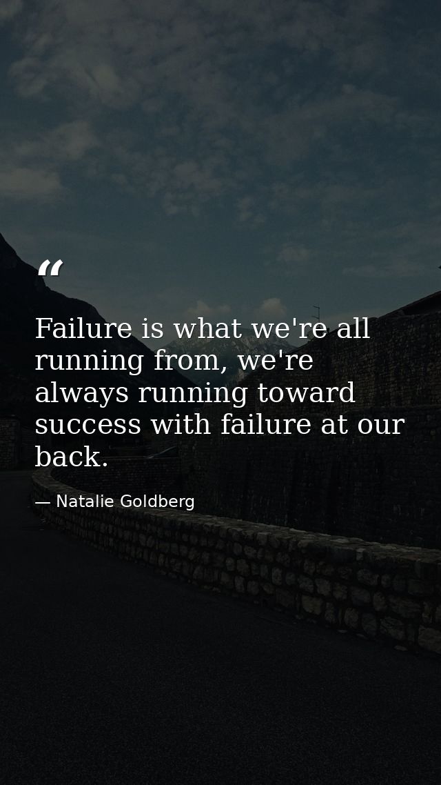 Failure is what we're all running from, we're always running toward success with failure at our back. — Natalie Goldberg