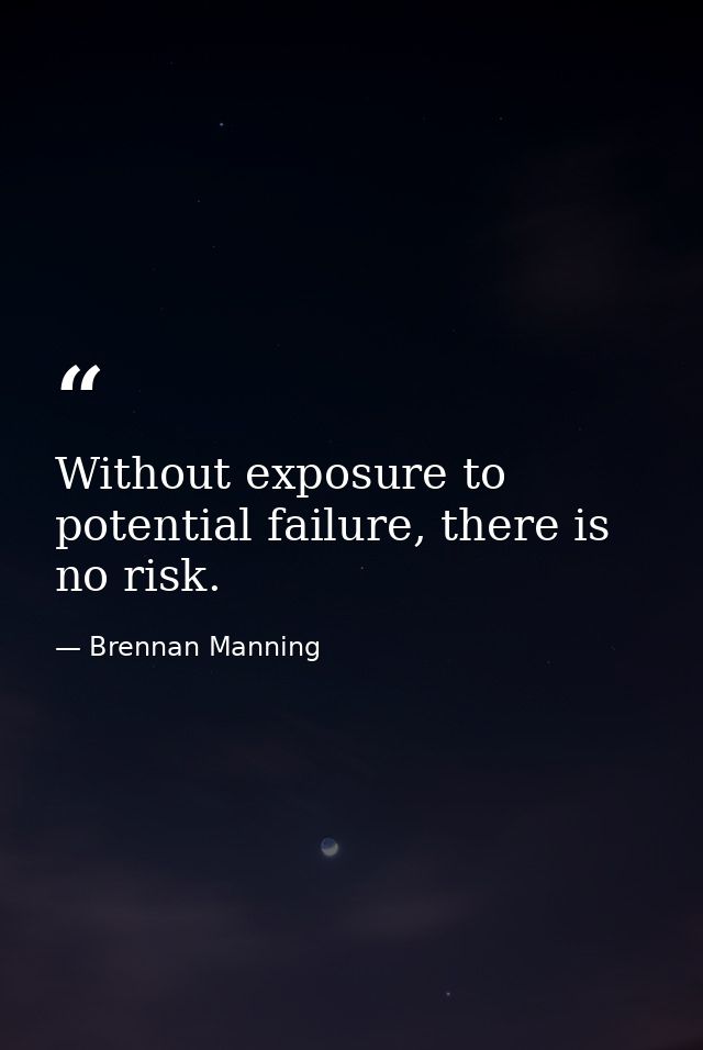Without exposure to potential failure, there is no risk. — Brennan Manning