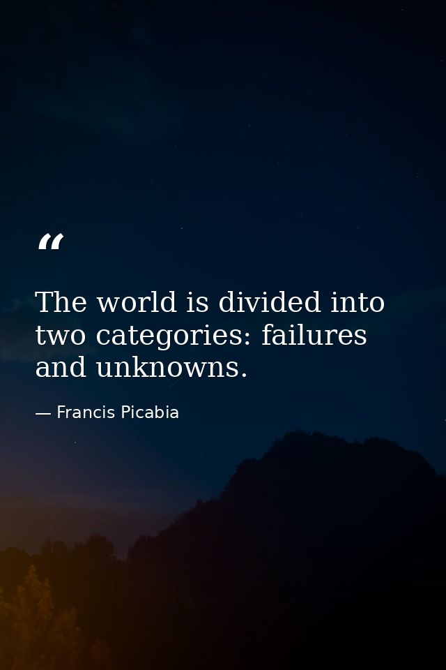 The world is divided into two categories: failures and unknowns. — Francis Picabia