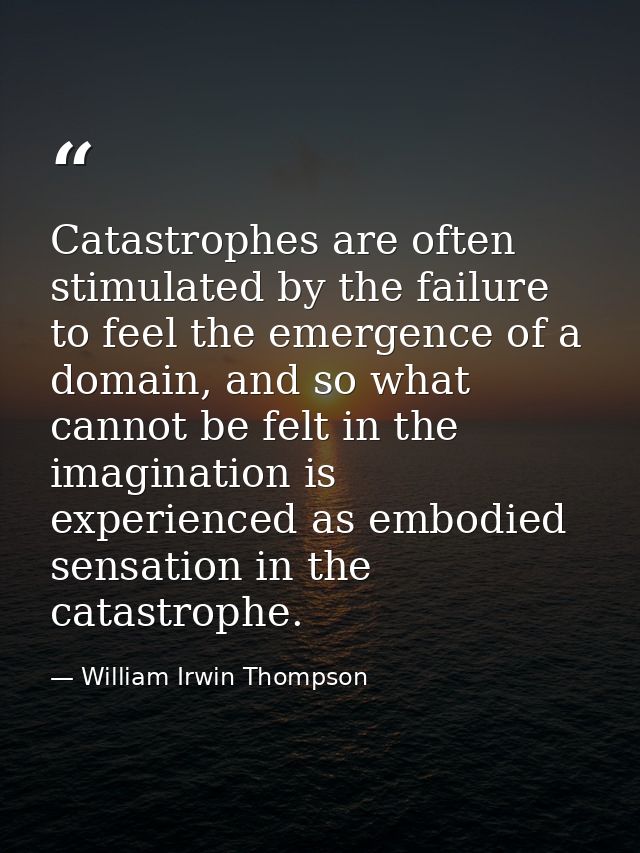 Catastrophes are often stimulated by the failure to feel the emergence of a domain, and so what cannot be felt in the im — William Irwin Thompson