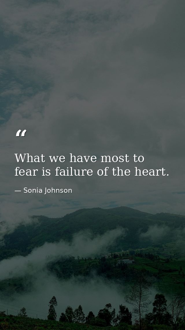 What we have most to fear is failure of the heart. — Sonia Johnson