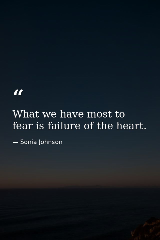What we have most to fear is failure of the heart. — Sonia Johnson