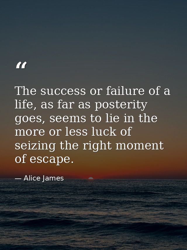 The success or failure of a life, as far as posterity goes, seems to lie in the more or less luck of seizing the right m — Alice James