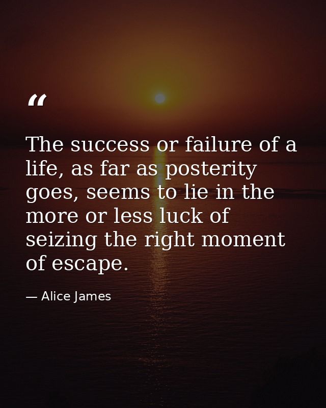 The success or failure of a life, as far as posterity goes, seems to lie in the more or less luck of seizing the right m — Alice James