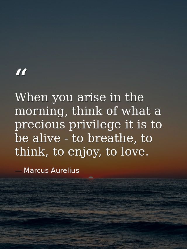 When you arise in the morning, think of what a precious privilege it is to be alive - to breathe, to think, to enjoy, to — Marcus Aurelius