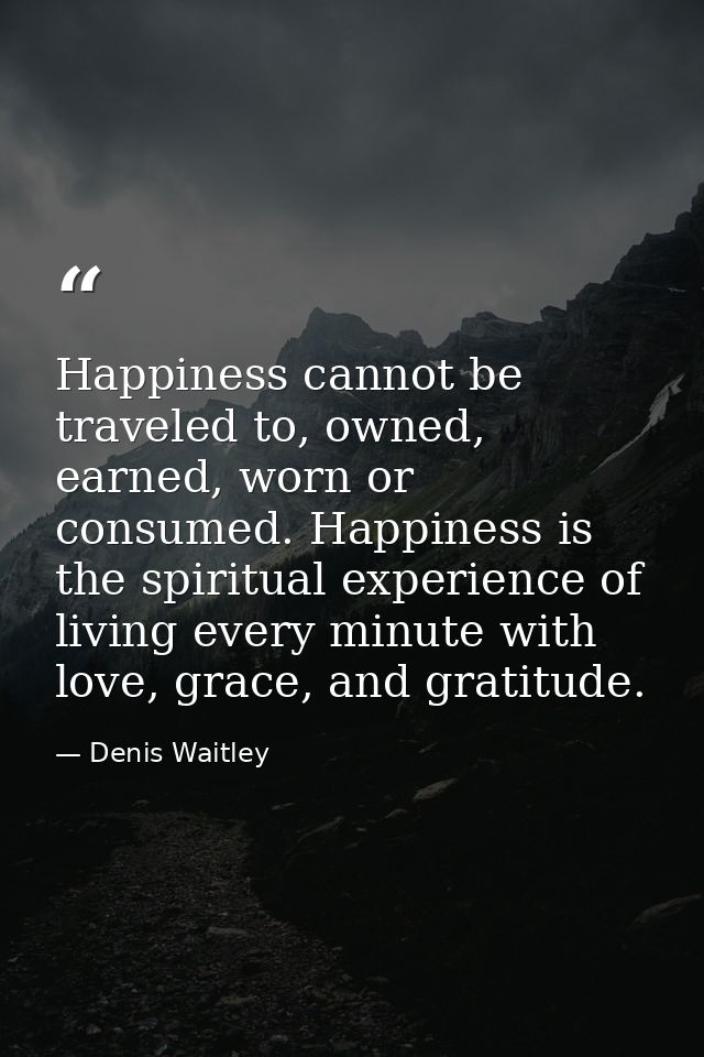 Happiness cannot be traveled to, owned, earned, worn or consumed. Happiness is the spiritual experience of living every  — Denis Waitley