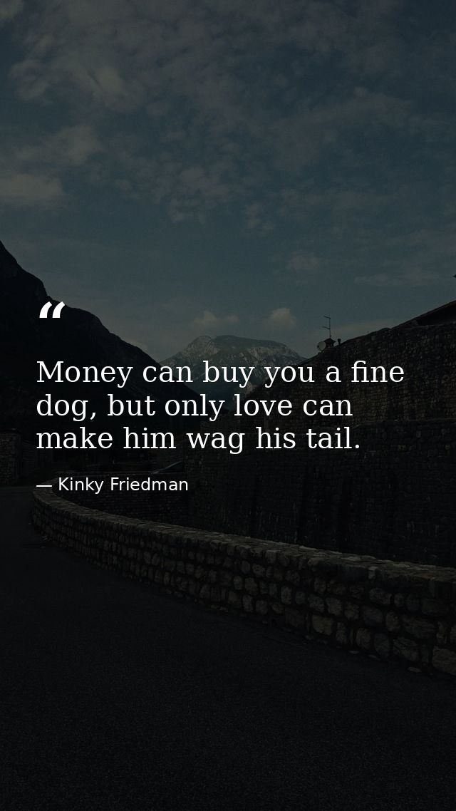 Money can buy you a fine dog, but only love can make him wag his tail. — Kinky Friedman