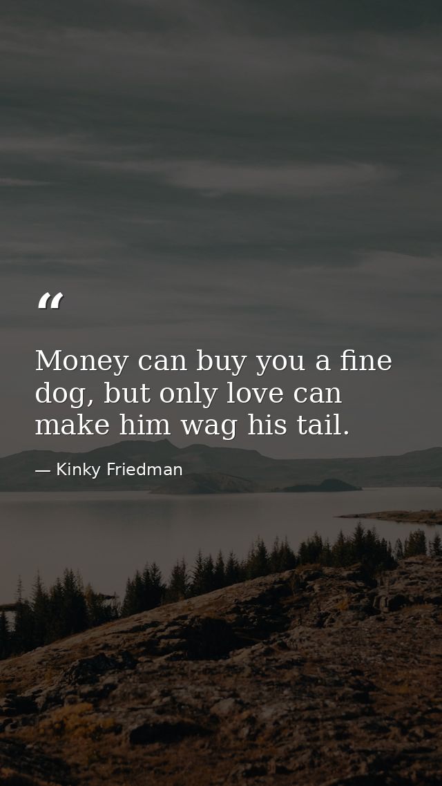 Money can buy you a fine dog, but only love can make him wag his tail. — Kinky Friedman